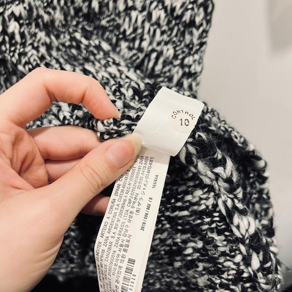 ZARA Grey Black White Stretch Knit Wool Leather 3/4 Sleeve  Mini Sweater Dress - Picture 9 of 13